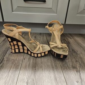 Two Lips Tan Wedge Shoes